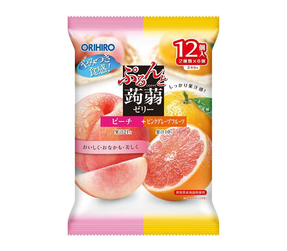 日本ORIHIRO | 低卡美味蒟蒻果冻 | 水蜜桃+橙子口味 | 12个 | Orihiro-Konjac Jelly (Peach)
