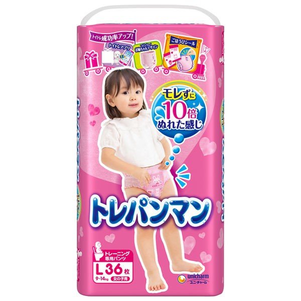 日本Unicharm | 白天用 | 拉拉裤 | L号 | 36 片 | 女童 | (9-14kg) 30片枚 Unicharm BABY DIAPER L 36P