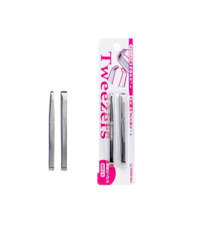 日本GREEN BELL | 不銹鋼平式 | 宽口+细口 | 修眉镊子 | PSG-012 | Shaped Tweezers