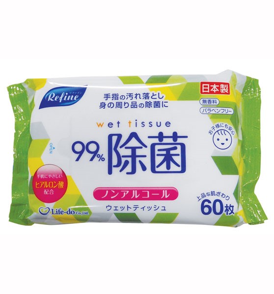 日本Life-do | 无酒精 | 杀菌湿巾 | 60 枚 | Non-alcohol bacteria elimination wet tissue 60s
